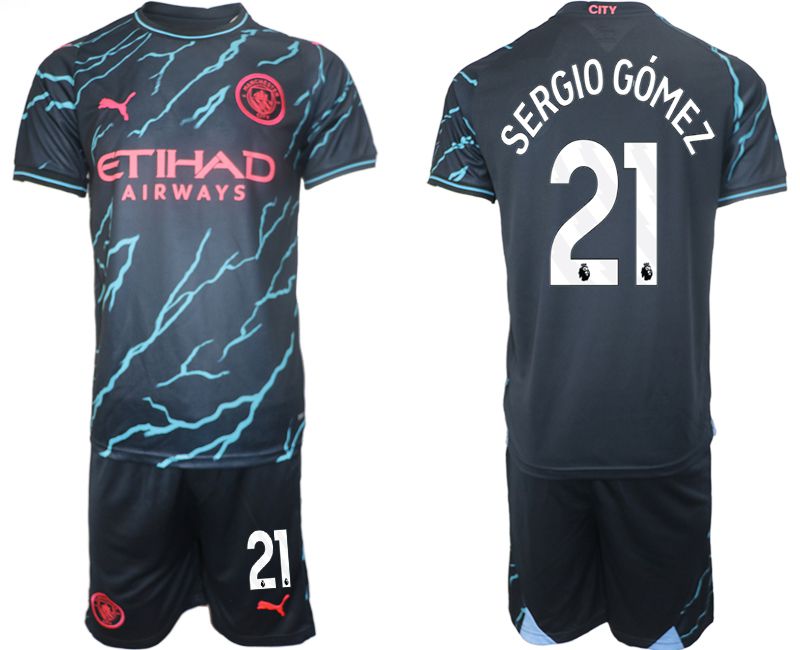 Men 2023-2024 Club Manchester City away blue 21 Soccer Jersey